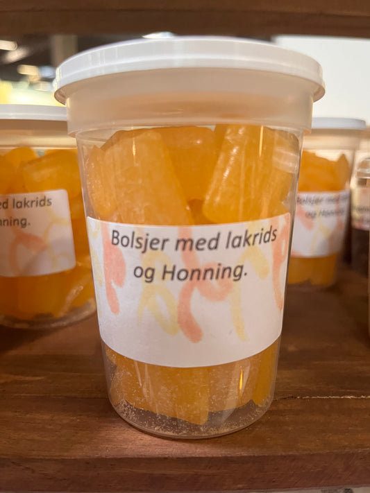 Bolsje med lakrids og honning